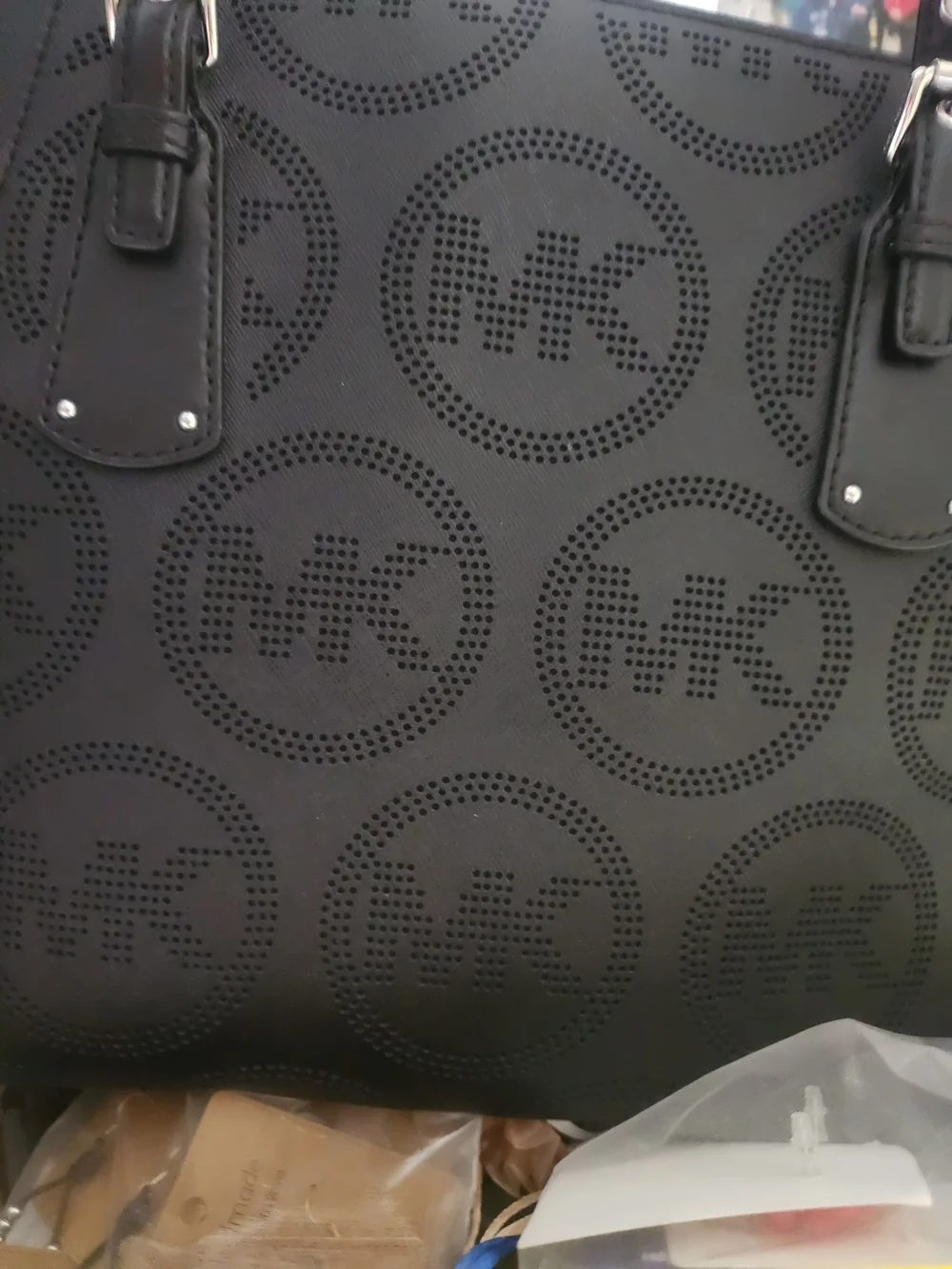 Michael Kors Black Perforated MK Logo Tote